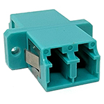 LC Duplex Multimode OM3 / OM4 - 50/125 Fiber Optic Coupler with Flange - Aqua
