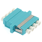 LC Quad Multimode OM3 / OM4 - 50/125 Fiber Optic Coupler with Flange - Aqua