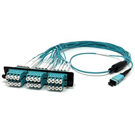 24 Fiber Multimode 50/125 OM4 10/40/100 GIG 1 X 24 MTP/MPO Female to 24 LC LGX Adapter Panel Cable Harness