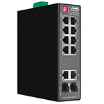 QuickTreX&reg; 10 Port Unmanaged Industrial Hardened Gigabit PoE+ Switch with 8 x GIG PoE+ RJ45 30/15.4W Ports, 2 x GIG RJ45 Ports, and 2 x SFP GIG Ports - IP40, Din Rail Mount, RoHS Compliant