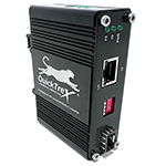 QuickTreX® Industrial Hardened 10 Gigabit SFP+ LC to RJ45 Fiber Optic to Ethernet Media Converter - Singlemode or Multimode Compatible - DIN Rail and Wall Mountable - RoHS Compliant