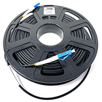 Stock 100 Ft Tactical Indoor/Outdoor Armored Singlemode 9/125 Simplex Fiber Optic Patch Cable w/ LC UPC Connectors, Corning® Glass, Mini Cable Reel, and Ultra Flexible Jacket - Made in the USA by QuickTreX®