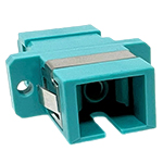 SC Simplex Multimode OM3 / OM4 - 50/125 Fiber Optic Coupler with Flange - Aqua