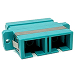 SC Duplex Multimode OM3 / OM4 - 50/125 Fiber Optic Coupler with Flange - Aqua
