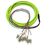 3 meter LC 12 Fiber Jacketed OFNR Riser Rated 50/125 OM5, 10/40/100/400 GIG Multimode Fiber Optic Pigtail Kit Assembly