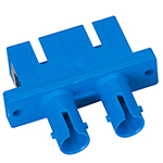 SC UPC to ST UPC Singlemode Duplex Hybrid Fiber Optic Coupler with Flange - Blue
