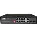 QuickTreX&reg; 12 Port Unmanaged Gigabit PoE+ Switch with 8 x GIG PoE+ RJ45 30/15.4W Ports, 2 x GIG RJ45 Uplink Ports, 2 x SFP GIG Uplink Ports, Auto PoE+ Extend, VLAN, Watchdog, and Built-In 120W Power Supply  - RoHS Compliant